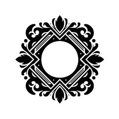 Elegant Black & White Ornament with Floral Elements, Geometric Design