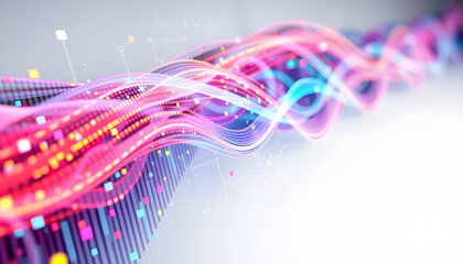 Colorful abstract digital data streams on white, concept of information technology dynamics. 3D Rendering, watercolor. isolated with white highlights