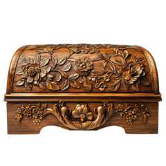 Wooden Casket with Floral Design Isolated on Transparent Background
