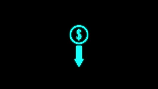 Money reduction icon. Dollar currency price drop concept. Money loss. Cash with down arrow stocks graph, concept of financial crisis, market fall.