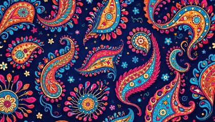 Fluid paisley design, seamlessly repeating in a vibrant, rich color palette , abstract, seamless pattern, curve