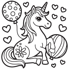 Free vector cute coloring book with unicorn -unicorn love coloring pages 