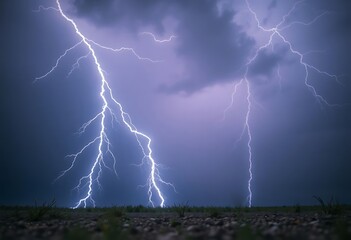 couple of lightning strikes in the sky