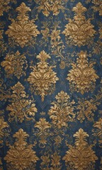 Intricate gold & blue damask floral wallpaper  Seamless pattern , repeating, seamless, design