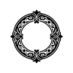 Elegant Black & White Circular Frame, Vintage Ornate Border