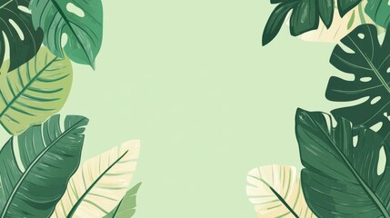 Tropical Leaf Art Print - Lush Botanical Background green background. Ecology concept for your graphic design, banner or poster. Vector illustration
