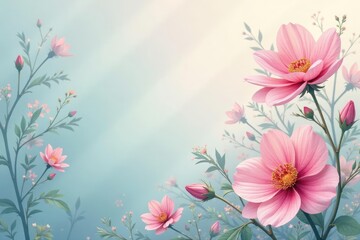 Fototapeta premium Delicate flower and leaf motif, pastel shades, textile, romantic, repeat