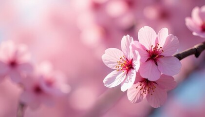 Fototapeta premium Delicate pink cherry blossoms in full bloom, forming a gentle floral pattern , pastel, nature background, nature