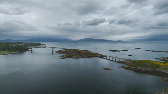 Skye Bridge over Loch Alsh from a drone, Kyle of Lochalsh, Isle of Skye, Scotland, England