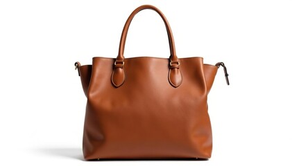 Brown leather tote bag, isolated on white background, tote bag, luggage