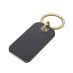 Fototapeta premium A close up of a dark gray keychain with a golden metal ring on top isolated on transparent background