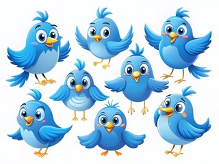 Fototapeta premium Cute Blue Birds Cartoon Collection: Poses & Expressions