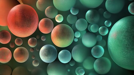 Numerous spheres of varying colors are arranged across a dark surface