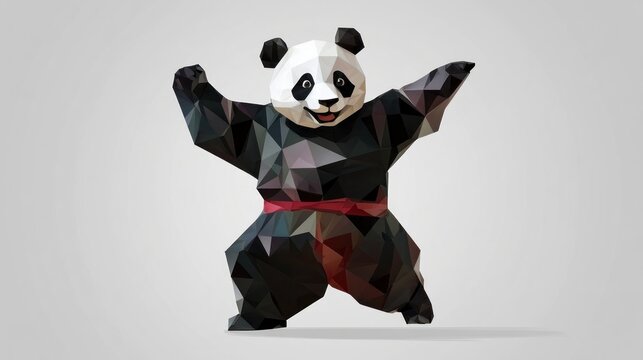 Polygonal panda in martial arts pose