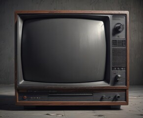 A weathered CRT television set, showing heavy static interference  Dusty, aged casing ,  display,  history,  decay