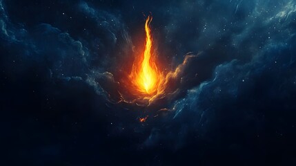 Celestial Fiery Column Amidst Cosmic Clouds