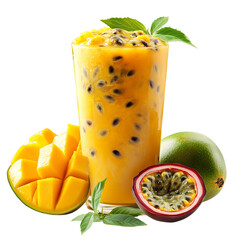 Mango Smoothie with Passion Fruit Isolated on Transparent Background