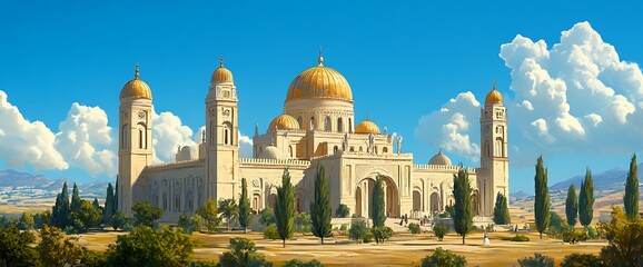 Majestic Golden-Domed Basilica in Sunny Landscape