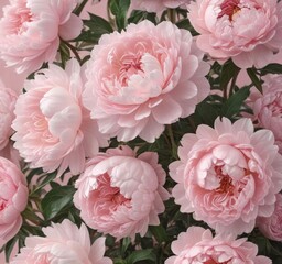 Dense grouping of pale pink peonies, subtle pink backdrop , pretty, romantic, macro