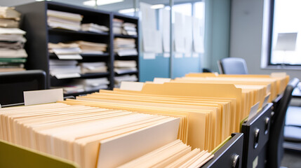 File folders full of paper in an office