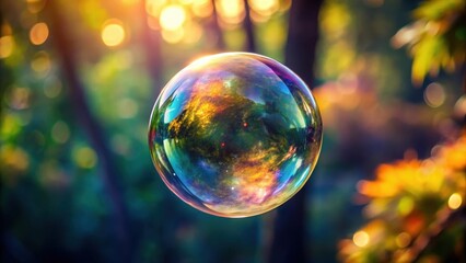 Close-up of a single soap bubble floating in space