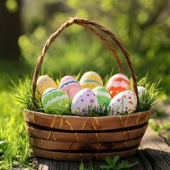 Colorful Easter Eggs in a Basket