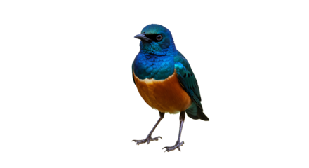 Striking Superb Starling Displaying Vibrant Plumage on a Clean White Backdrop