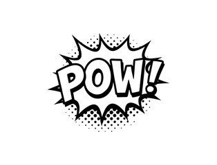 Black and white cartoon speech bubble with the word "POW!" inside, comic expression of action and impact, on a transparent background
