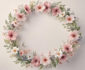 Delicate watercolor floral wreath, soft petal patterns  , petals, wreath, elegant