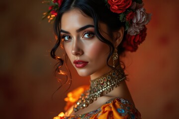 Fototapeta premium mujer con estilo vintage y flores