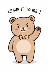Fototapeta premium Charming and confident bear cartoon character eagerly offers assistance, expressing determination and cuteness with a bow tie and a cheerful assurance