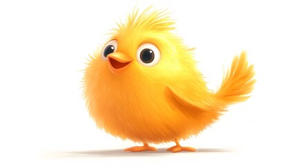 A cheerful, digitally rendered, fluffy yellow bird.