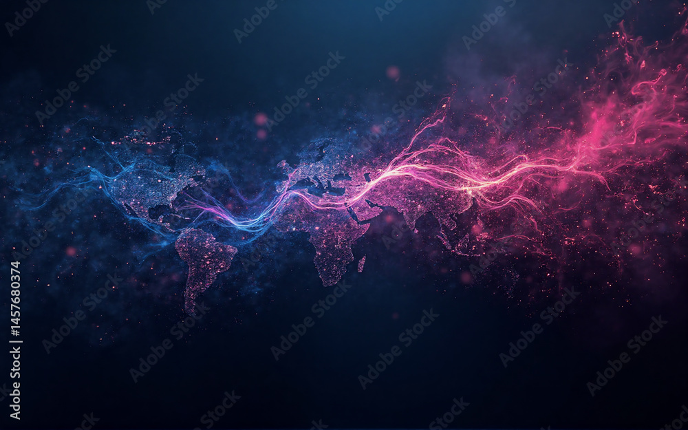 Canvas Prints abstract artwork depicting a global network. glowing blue and pink energy flows, creating a dynamic,
