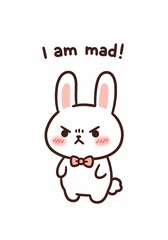 Obraz premium Expressive cartoon rabbit with angry facial features, radiating discontent and conveying a humorous yet poignant message of displeasure in simple design
