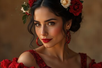 mujer española vestida de bailarina de flamenco 