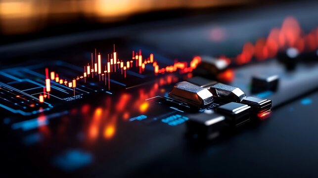 Abstract Stock Market Data Visualization:  Candlestick Chart on Futuristic Tech Interface