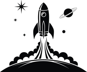 Silhouette of a Calm Dog Standing with Curled Tail, Side Profile Pose on White Background