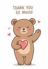 Obraz premium Charming cartoon bear expressing heartfelt gratitude with a soft heart, delivering a touching message of appreciation and warmth for special occasions
