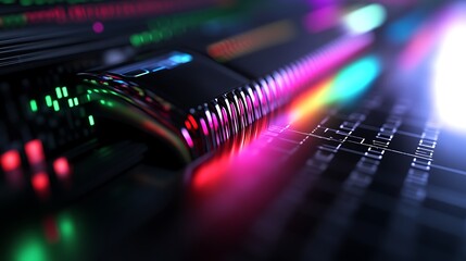 Abstract Futuristic Technology: Neon Lights and Data Streams