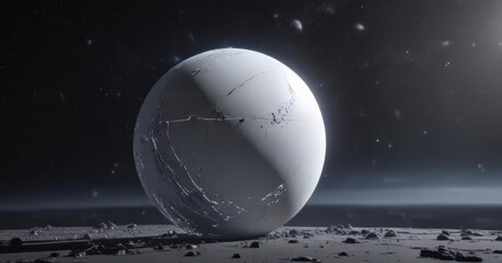 Advanced vessel circles brilliant white orb  Distant stars in stark contrast ,  space art,  planet