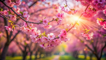 Fototapeta premium Dreamy Pink Cherry Blossom Trees in Spring Park - Beautiful Nature Photography