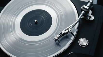 Vinyl Record Spinning on Turntable Close-Up Musical Experience