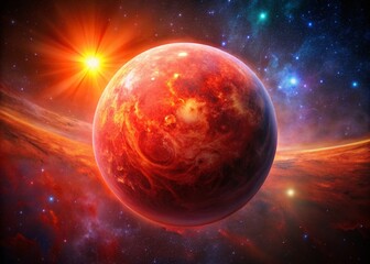 Fototapeta premium Drone View: Solar Planet & Red Giant Star - Warm Glow Landscape