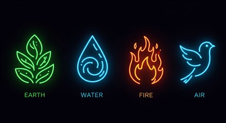 Neon Element Symbols on Dark Background