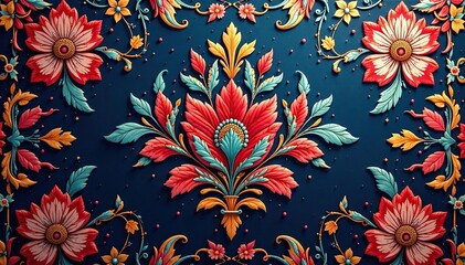 Elegant floral damask textile, intricate design, wallpaper, surface texture, damask