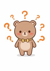 Fototapeta premium Cartoon bear amidst a flurry of pondering questions, capturing a sense of confusion and whimsical contemplation in a charming illustrative style