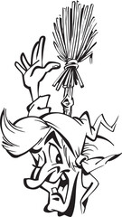silhouette caricature illustration of a witch using a broomstick