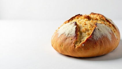 A rustic Italian bread loaf on a white background, bakery, italian food