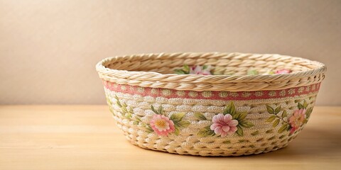 Fototapeta premium Elegant Classic Plant Basket with Delicate Floral Pattern on Light Background - Stock Photo