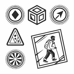 Hiking And Navigation Icons Outdoor Adventure Symbol Set Illustration